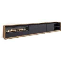 Skraut home Mueble tv efecto madera negro roble 310x37x50cm chimenea efecto fuego