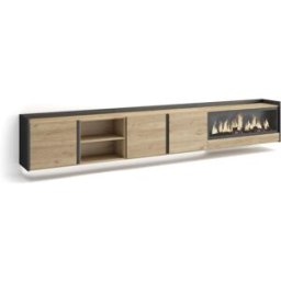 Skraut home Mueble tv efecto madera roble negro 315x35x50cm chimenea efecto fuego