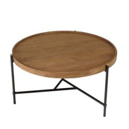 MACABANE Mesa de centro redonda con tablero de madera de teca reciclada d74