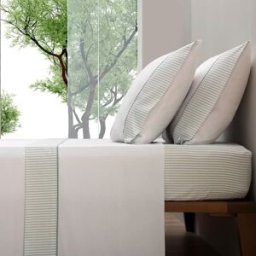 Casa da Laura Sábanas 100% algodón rayas verde agua cama 180 2 almohadas 50 x 90