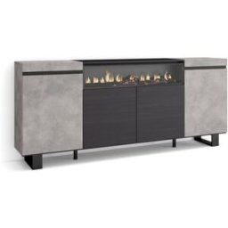 Skraut home Aparador efecto madera cemento 200x35x87cm chimenea efecto fuego
