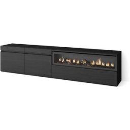 Skraut home Mueble tv efecto madera negro 200x35x45cm chimenea efecto fuego
