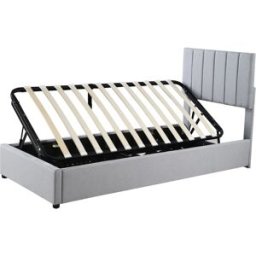 OKWISH Cama infantil gris de lino con almacenaje hidráulico 90x200 cm