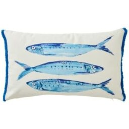J-line Cojín rectangular con motivos de peces, de algodón azul y blanco, 50 x