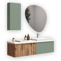 AQA DESIGN Mueble de baño 6 piezas en mdf roble/verde salvia