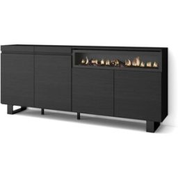 Skraut home Aparador efecto madera negro 200x35x87cm chimenea efecto fuego