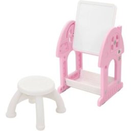 ECD Germany Mesa con pizarra y silla rosa-blanco infantiles a partir de 3 años