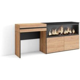 Skraut home Tocador efecto madera roble 177x35x75cm chimenea efecto fuego