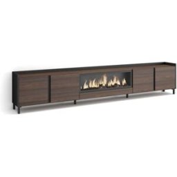 Skraut home Mueble tv efecto madera roble negro 315x35x61cm chimenea efecto fuego