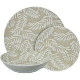 Fijalo Vajilla 18 pzs porcelana beige hojas blancas