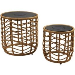 LUMISKY Juego de 2 mesas de centro solares marrón d45cm
