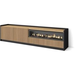 Skraut home Mueble tv efecto madera roble y negro 207x37x50 chimenea efecto fuego