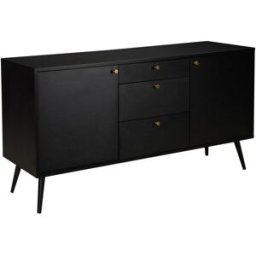 Oviala Aparador de diseño de madera oscura con 2 puertas y 3 cajones negro