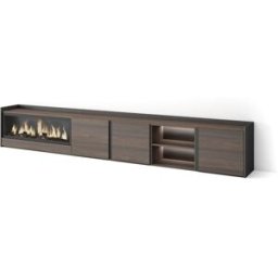 Skraut home Mueble tv efecto madera roble negro 315x35x50cm chimenea efecto fuego