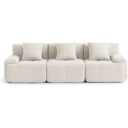 MILYsofa Sofá modular recto de 3 plazas tejido chenilla blanco marfil