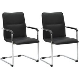CLP Set de 2 sillas con patas de metal y asiento en simil cuero negro