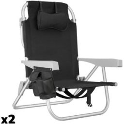 Tectake 2 sillas de playa, plegable y ajustable, con función de mochila, negro