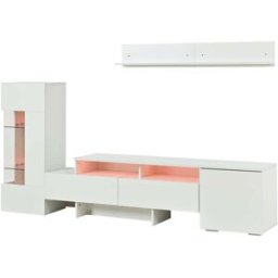 MODFU Mueble tv pared set 3 pzs con led alto brillo 170 cm, blanco