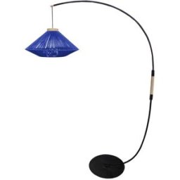 Tosel Lámpara de pie arco metal negro madera natural pantalla hilo azul