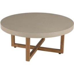 MACABANE Mesa de centro redonda de hormigón y madera de teca d. 92 cm