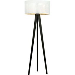 Wonderlamp Lámpara de pie trípode de madera con pantalla blanco y dorado