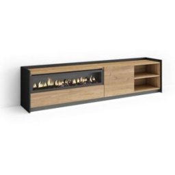 Skraut home Mueble tv efecto madera roble negro 207x37x50cm chimenea efecto fuego