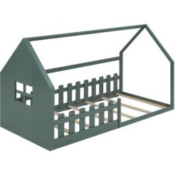 OKWISH Cama infantil verde de pino con forma de casa 90x200 cm