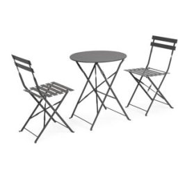 Bizzotto Conjunto de mesa plegable y 2 sillas de acero antracita