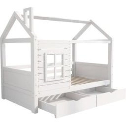 MODFU Cama infantil de madera blanca 90x200 cm con 2 cajones