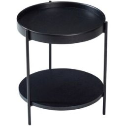 OKWISH Conjunto de 2 mesas negras de madera diseño 2 niveles 69x69x38 cm