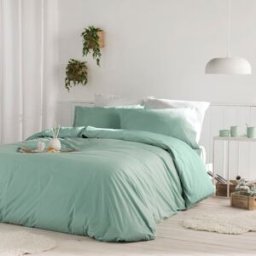 Naf Naf Funda nórdica lisa 100% algodón 240x220 cm verde agua