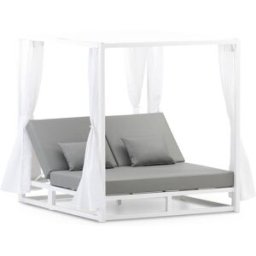 Defora Home Cama balinesa aluminio color blanco y cojines gris