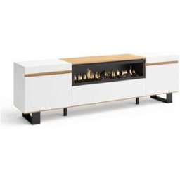duehome Mueble tv con patas y chimenea integrada 203 cm up blanco roble arena