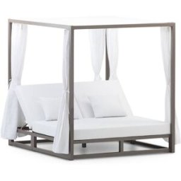 Defora Home Cama balinesa aluminio color taupé y cojines blanco