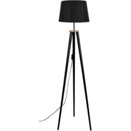 Tosel Lámpara de pie trípode madera negro metal pantalla negro