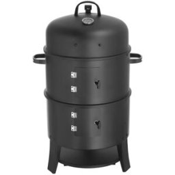 Tectake Barril ahumador de acero, 3 en 1 con termómetro, 52x42,5x81,5cm, negro