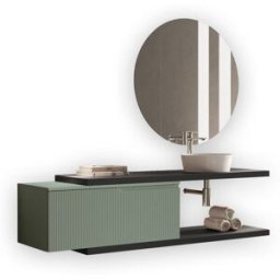 AQA DESIGN Mueble de baño 5 piezas en mdf antracita/verde salvia