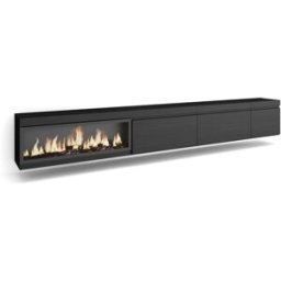 Skraut home Mueble tv efecto madera negro 317x35x45cm chimenea efecto fuego