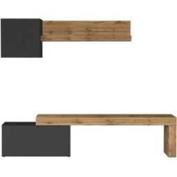 Whous Conjunto de mueble TV 180/260 cm efecto madera antracita mate / roble
