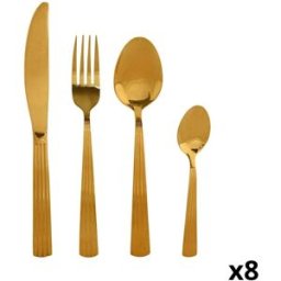 NIYLO Conjunto de 2 cuberterías de 16 piezas de acero dorado 15x7x24 cm