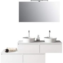 AQA DESIGN Mueble de baño de 8 piezas con doble lavabo en melamina blanca