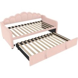 MODFU Cama infantil terciopelo rosa 90x200 cm con cama nido y led