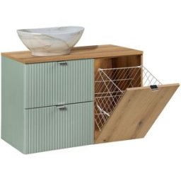 Petits meubles Mueble lavabo 90cm y cesta de ropa paneles laminados verde