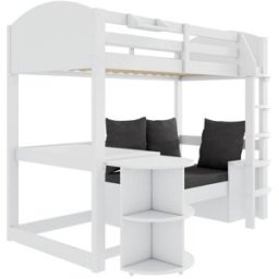 OKWISH Cama alta infantil blanca de madera maciza con escritorio 90x200 cm