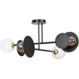 Wonderlamp Plafón de techo moderno con 4 piezas circulares negro y esfera blanca