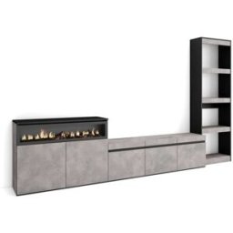 Skraut home Muebles salón efecto madera cemento 310x35x186cm chimenea efecto fuego