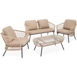 Koketto Home Conjunto de sofas de jardín beige de 4 plazas con mesa