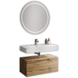 AQA DESIGN Mueble de baño con espejo de 3 piezas en mdf roble con nudos