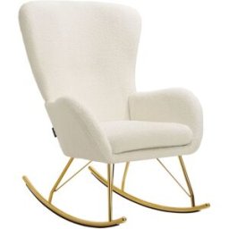 Tectake Mecedora acolchada con respaldo y cojín extraíble 120 kg, crema/oro