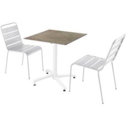 Oviala Mesa de jardín con laminado de mártaupe beige y 2 sillas blancas